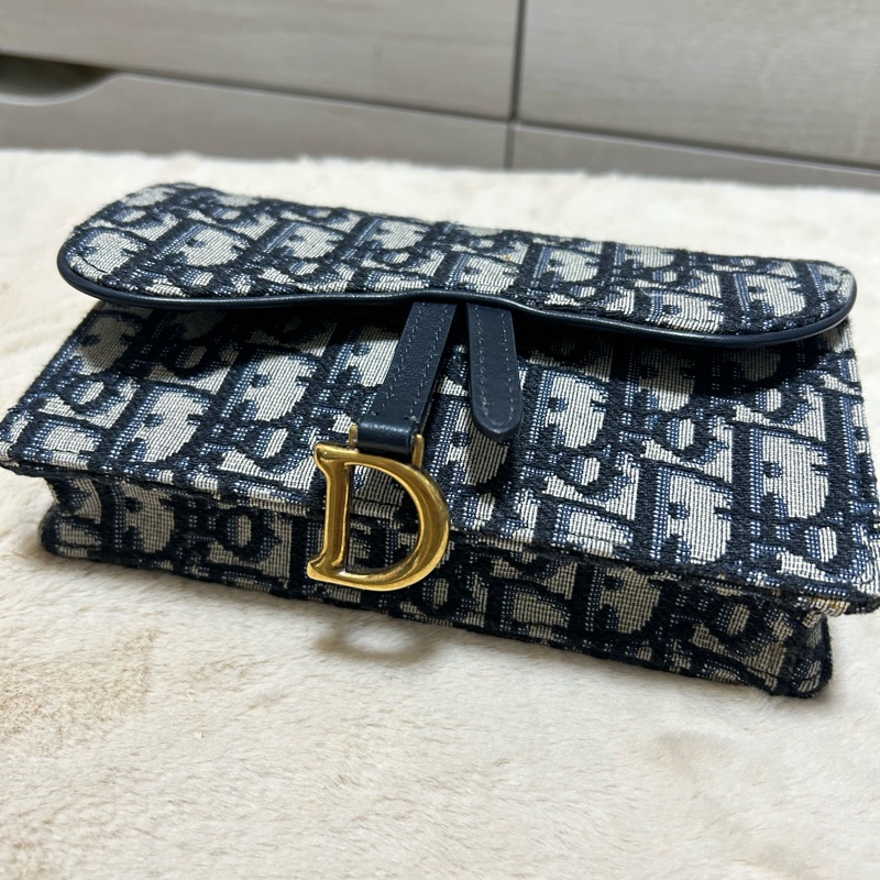 Dior迪奧 saddle 老花藍色刺繡馬鞍包單肩腰包  手拿包-20