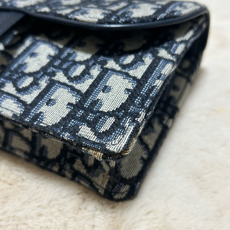Dior迪奧 saddle 老花藍色刺繡馬鞍包單肩腰包  手拿包-21