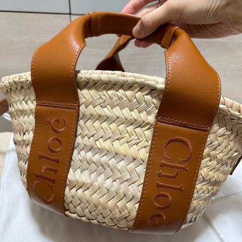 #全新閒置 Chloe Sense經典馬鞍牛皮草編托特包(棕色) 拉菲草草編包
