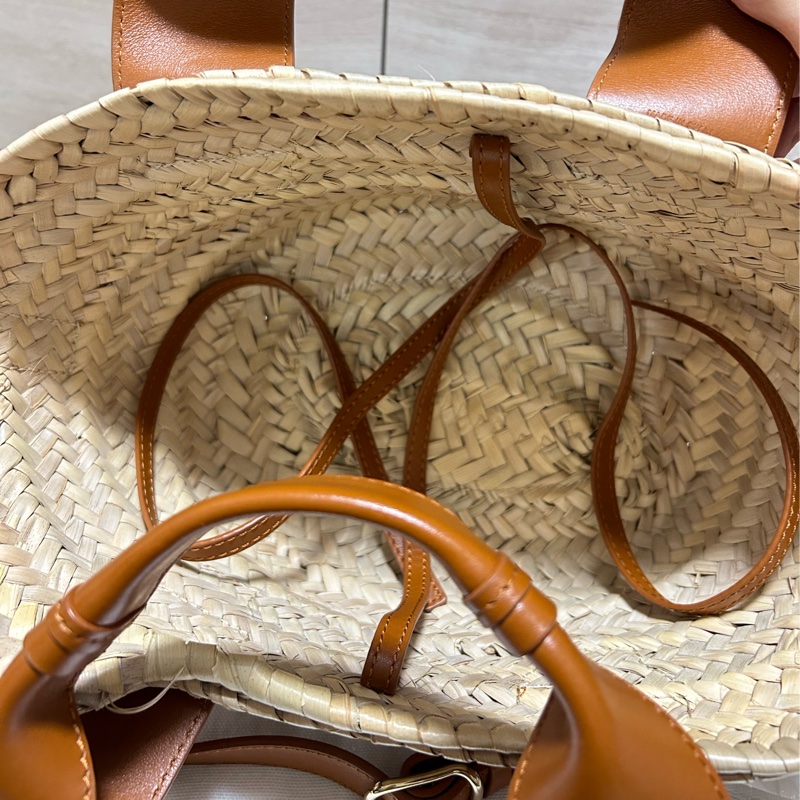 #全新閒置 Chloe Sense經典馬鞍牛皮草編托特包(棕色) 拉菲草草編包-4