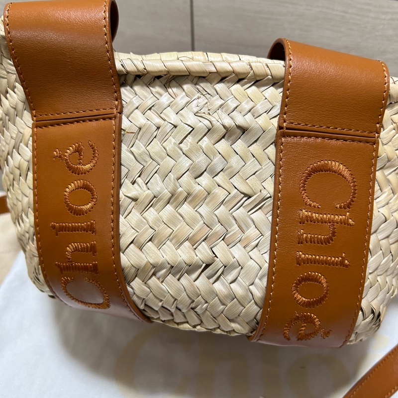#全新閒置 Chloe Sense經典馬鞍牛皮草編托特包(棕色) 拉菲草草編包-5