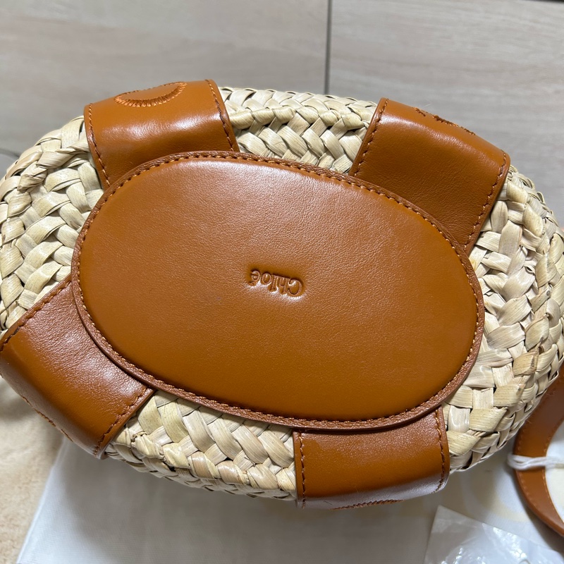 #全新閒置 Chloe Sense經典馬鞍牛皮草編托特包(棕色) 拉菲草草編包-6