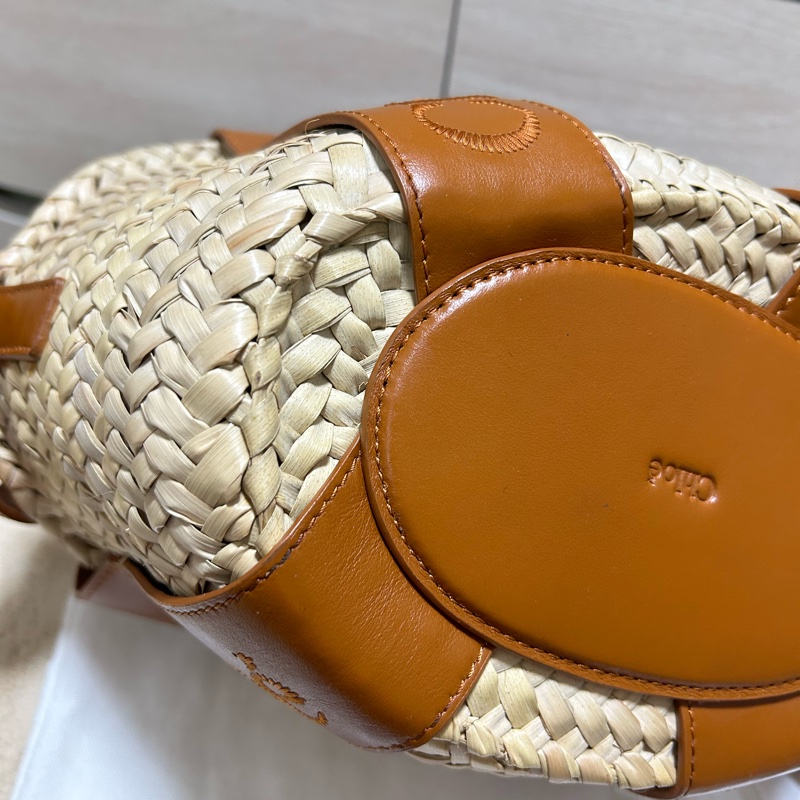 #全新閒置 Chloe Sense經典馬鞍牛皮草編托特包(棕色) 拉菲草草編包-8