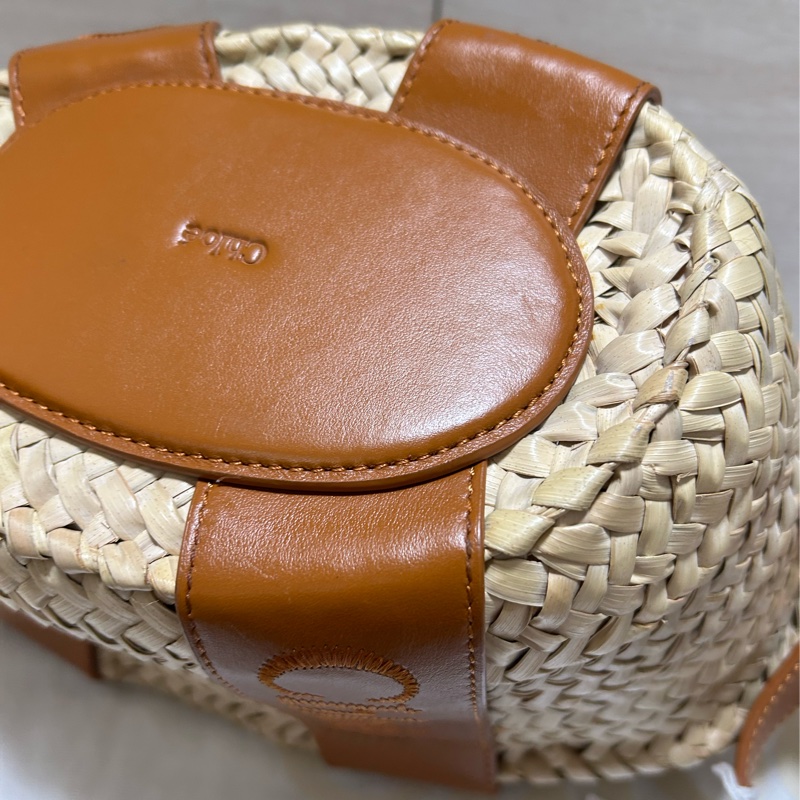 #全新閒置 Chloe Sense經典馬鞍牛皮草編托特包(棕色) 拉菲草草編包-10