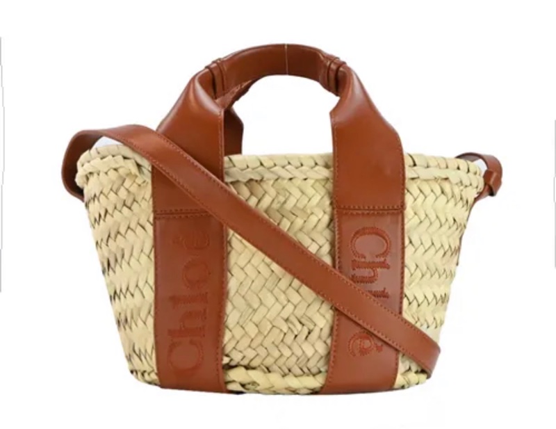 #全新閒置 Chloe Sense經典馬鞍牛皮草編托特包(棕色) 拉菲草草編包-16