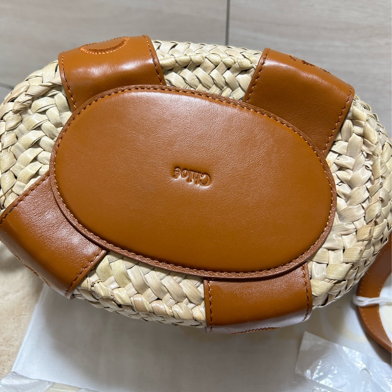 #全新閒置 Chloe Sense經典馬鞍牛皮草編托特包(棕色) 拉菲草草編包-18