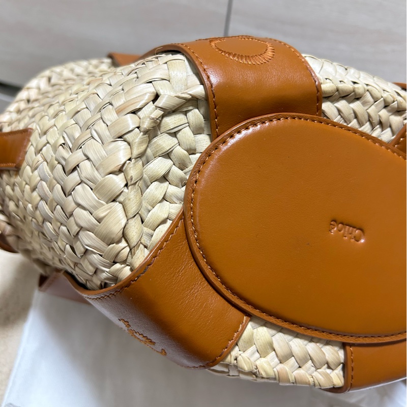 #全新閒置 Chloe Sense經典馬鞍牛皮草編托特包(棕色) 拉菲草草編包-20