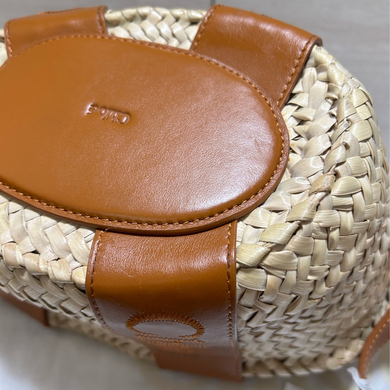 #全新閒置 Chloe Sense經典馬鞍牛皮草編托特包(棕色) 拉菲草草編包-22