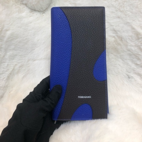 Ferragamo 藍色拼啡色長銀包  長夾 XC125