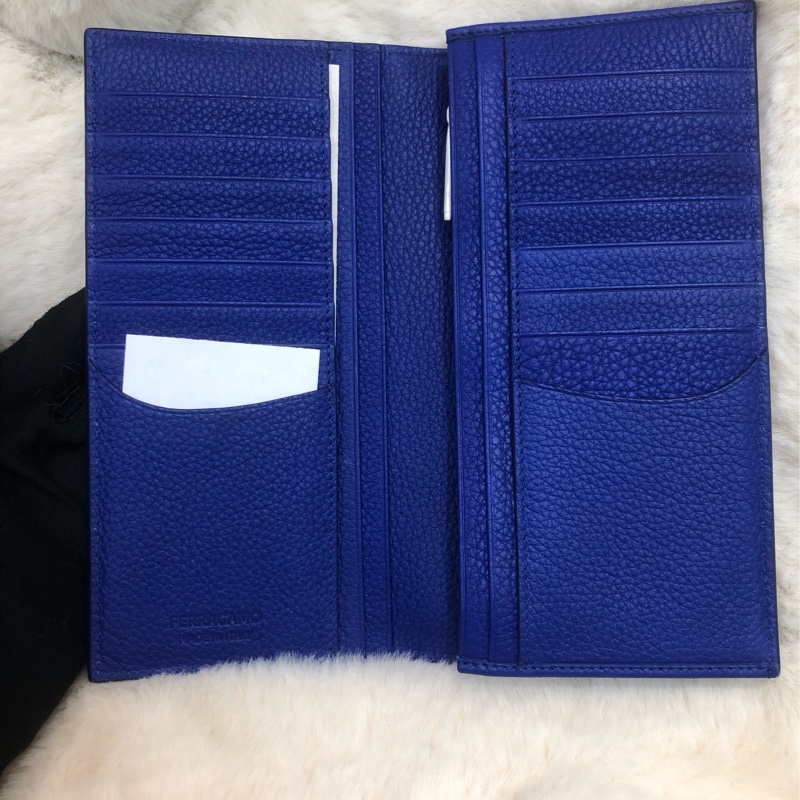 Ferragamo 藍色拼啡色長銀包  長夾 XC125-14