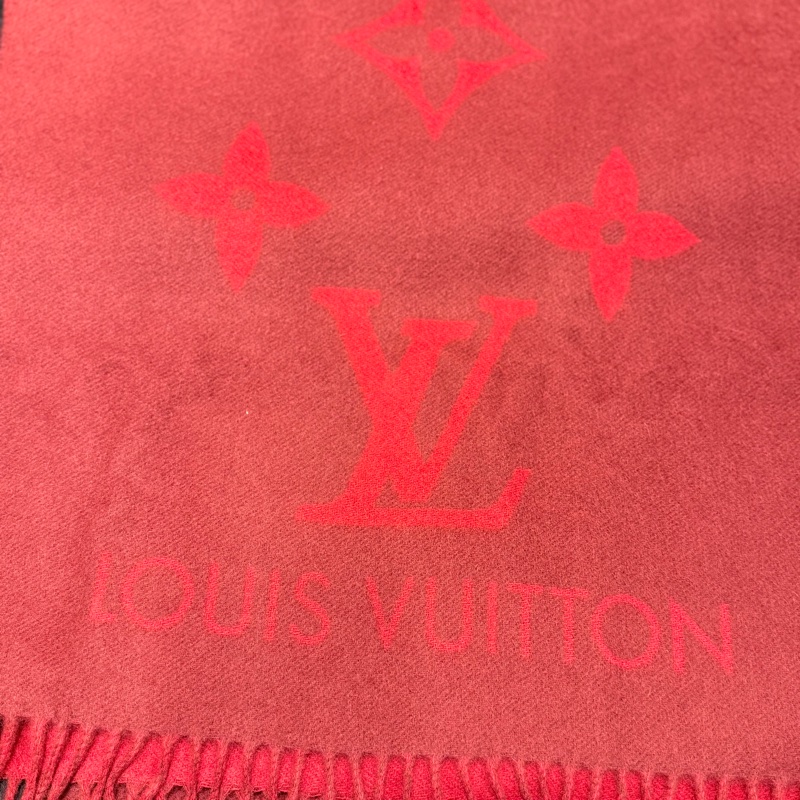 LV紅色滿版老花圍巾-0