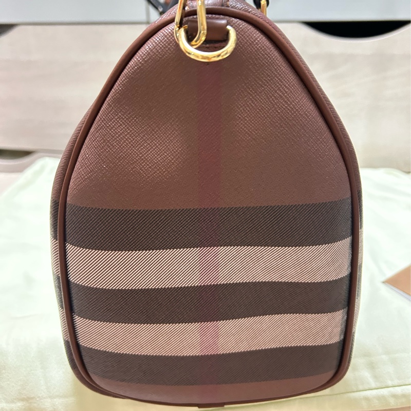 #近新 BURBERRY 巴寶莉 經典格紋皮革中型手提/斜背包(暗樺木棕色)-9