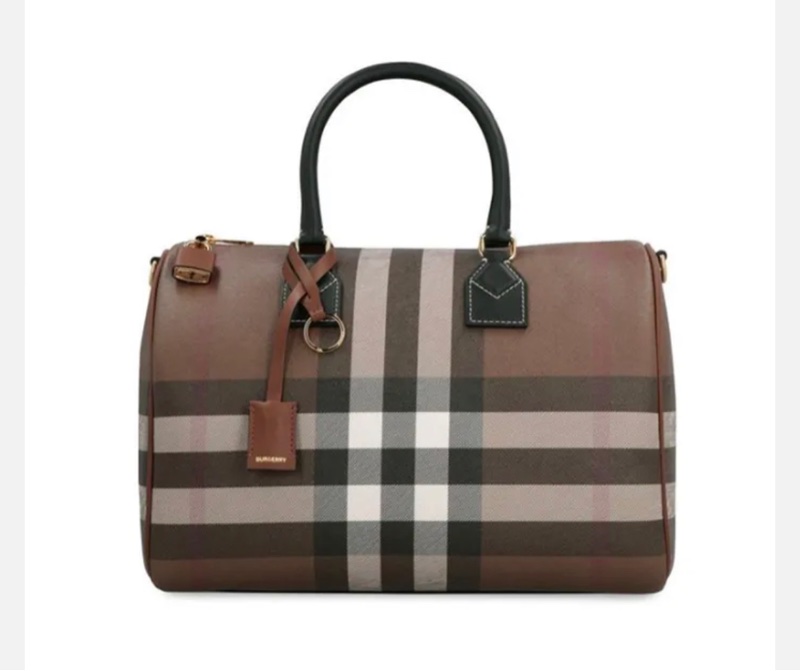 #近新 BURBERRY 巴寶莉 經典格紋皮革中型手提/斜背包(暗樺木棕色)-16