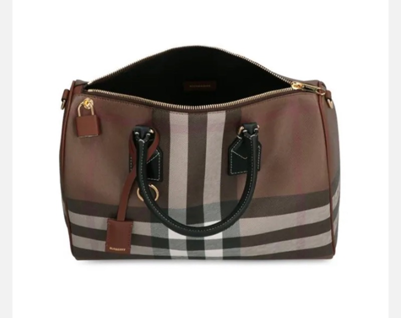 #近新 BURBERRY 巴寶莉 經典格紋皮革中型手提/斜背包(暗樺木棕色)-17