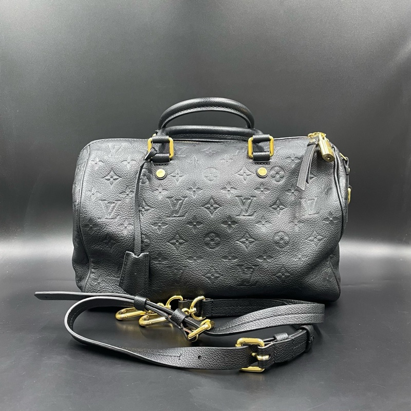 路易威登/Lv黑色全皮壓紋speedy30 30*21*17 鎖鑰匙掛牌在-0