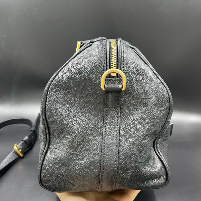 路易威登/Lv黑色全皮壓紋speedy30 30*21*17 鎖鑰匙掛牌在-3