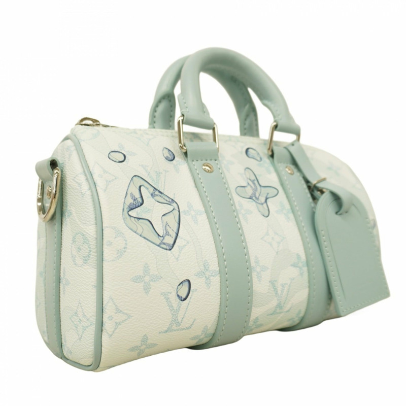 路易威登 Monogram Aqua Garden Keepall Bandouliere 25 手提包 M22527 白色/淺藍色 男士兩用包-1