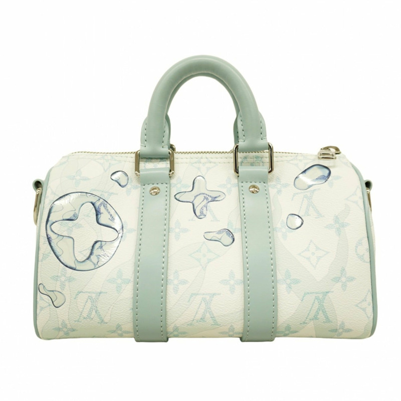 路易威登 Monogram Aqua Garden Keepall Bandouliere 25 手提包 M22527 白色/淺藍色 男士兩用包-9