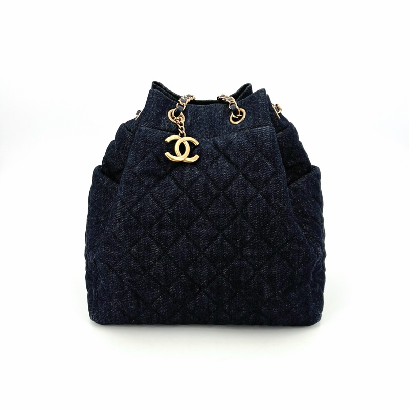 Chanel 香奈兒 牛仔深藍 水桶包 27*17*28-0