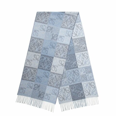 【LOEWE 羅威】Anagram 羊毛與羊絨混紡 圍巾 藍色 白色