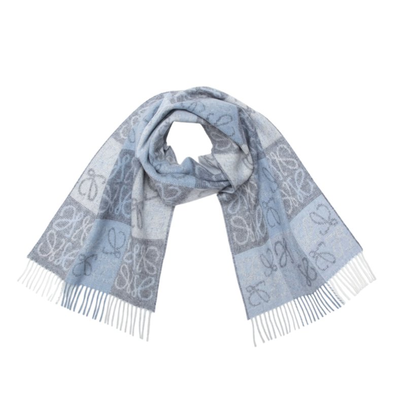 【LOEWE 羅威】Anagram 羊毛與羊絨混紡 圍巾 藍色 白色-2