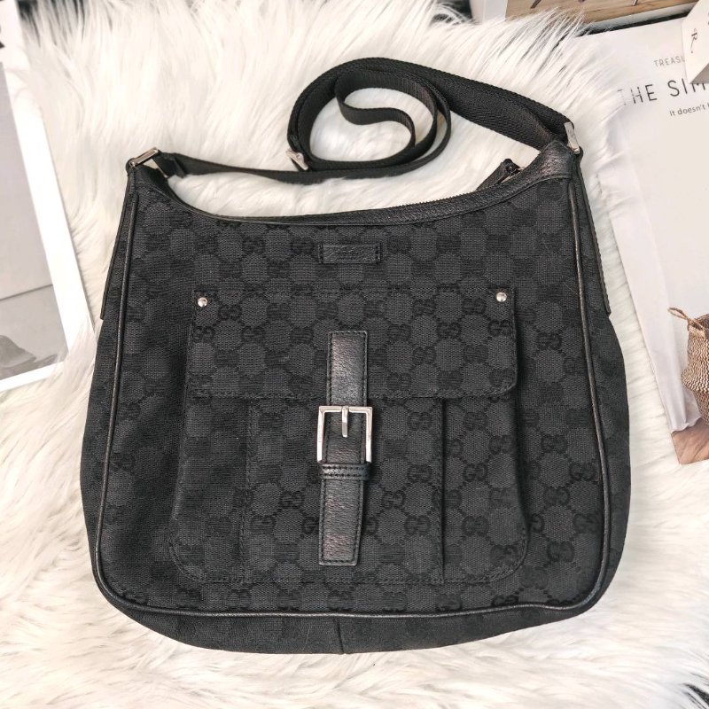 Gucci Black GG Canvas and Leather Crossbody Bag-0