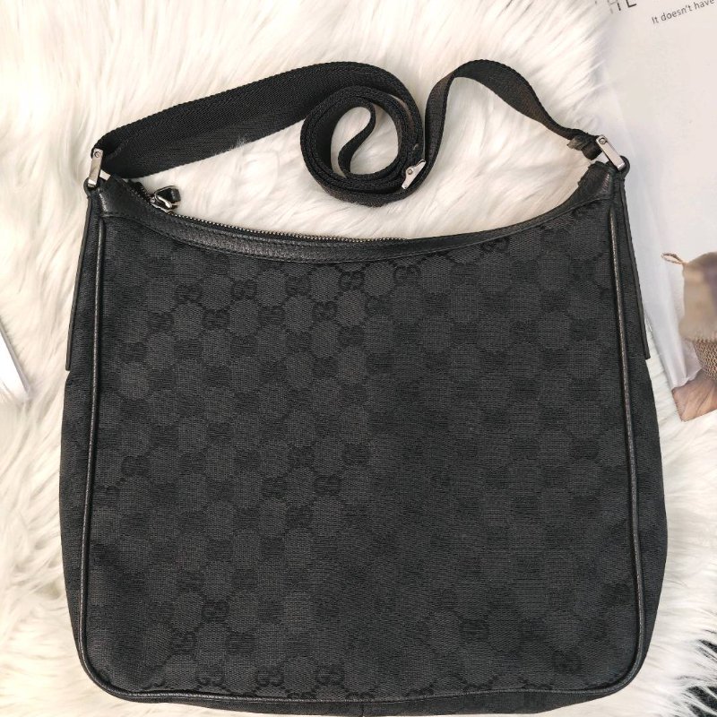 Gucci Black GG Canvas and Leather Crossbody Bag-1