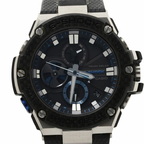 Casio G-SHOCK G-STEEL GSTB100 系列腕錶 (GSTB100XA1AJF) 黑色碳纖維錶圈，樹脂和不鏽鋼/碳纖維材質，男士模擬指針腕錶