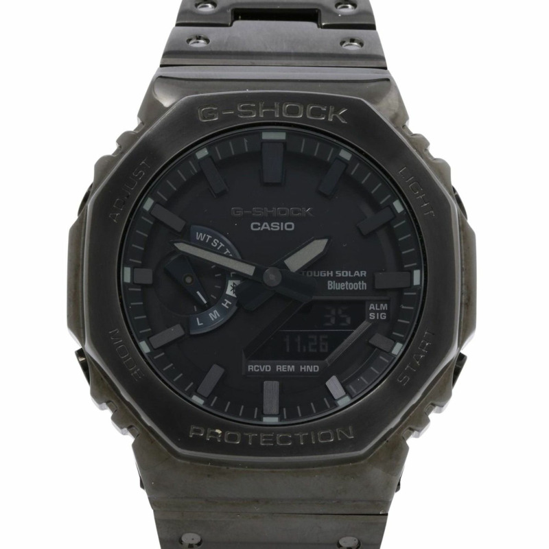 卡西歐 G-SHOCK 全金屬 2100 系列 GMB2100BD1AJF 男士數位類比雙顯腕錶，黑色，不鏽鋼錶殼-0