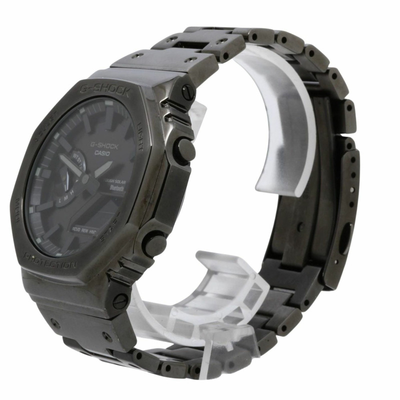 卡西歐 G-SHOCK 全金屬 2100 系列 GMB2100BD1AJF 男士數位類比雙顯腕錶，黑色，不鏽鋼錶殼-1