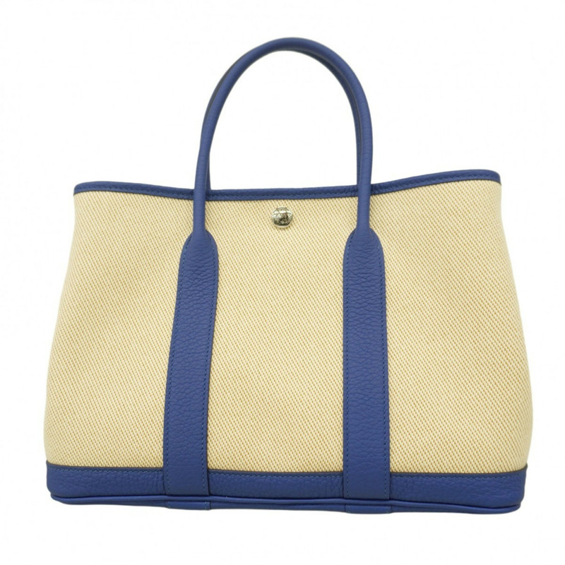 愛馬仕 Hermès Garden TPM Verso Toile H Ecru Tesaire Blue France Z Stamp 女士手提包-0