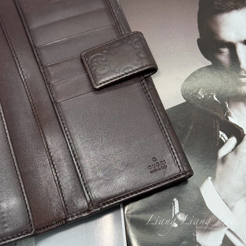 GUCCI 古馳 Guccissima 壓紋深咖啡色扣式長夾-2