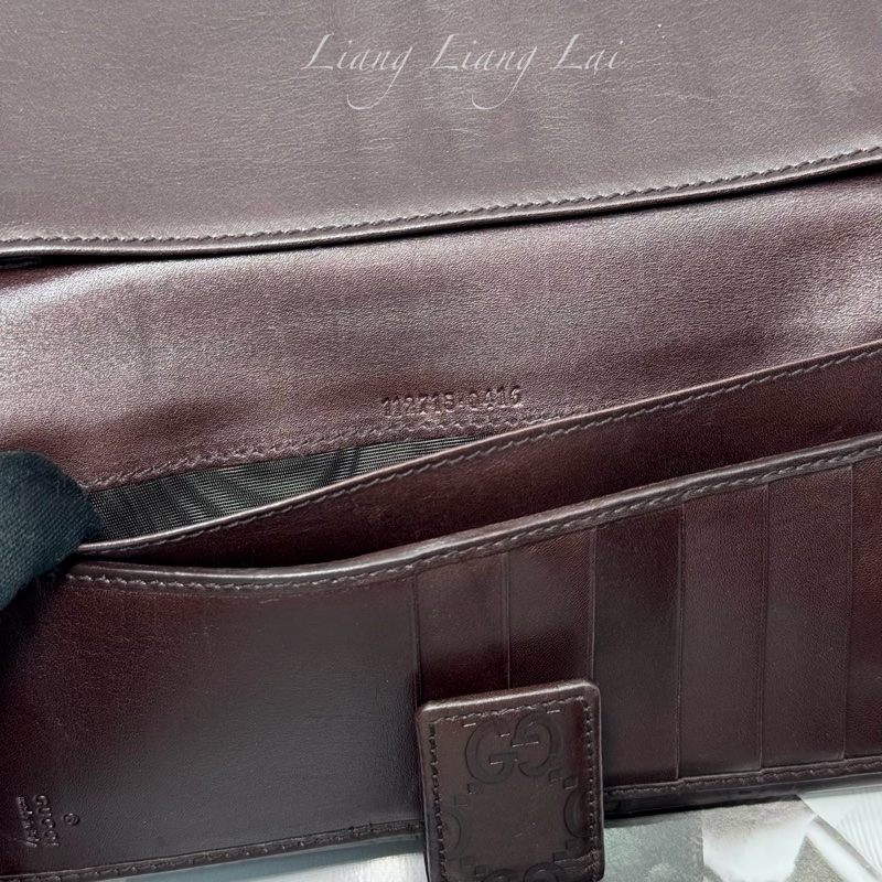 GUCCI 古馳 Guccissima 壓紋深咖啡色扣式長夾-3
