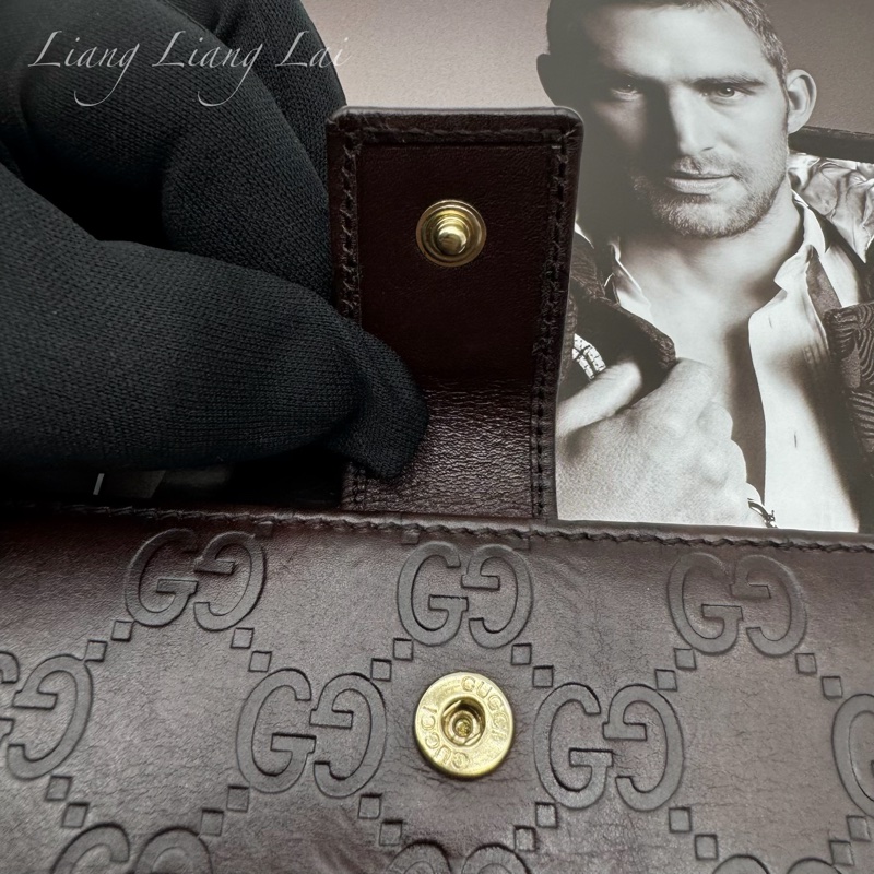 GUCCI 古馳 Guccissima 壓紋深咖啡色扣式長夾-15