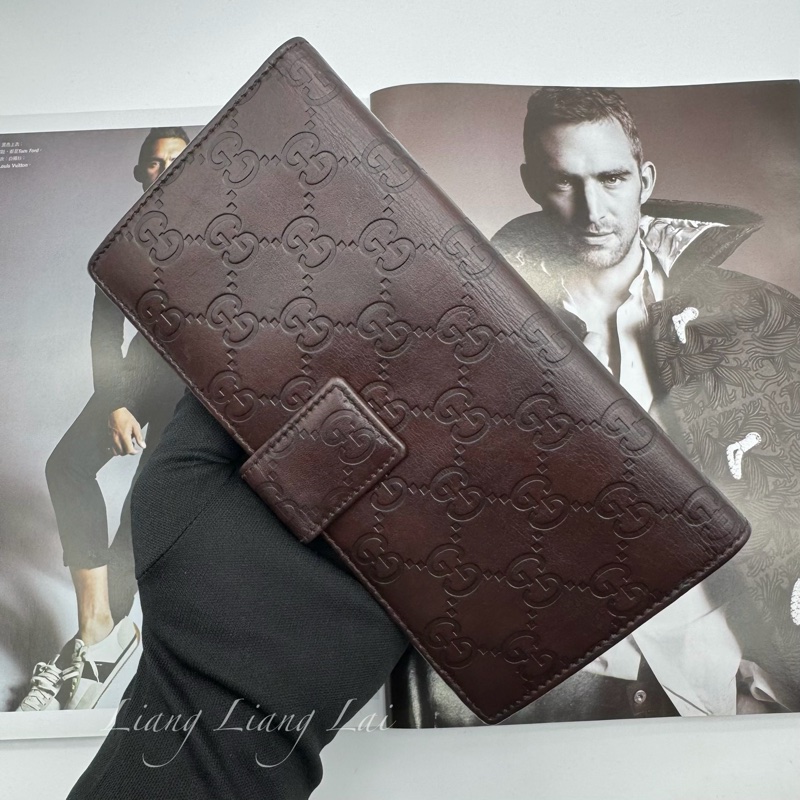 GUCCI 古馳 Guccissima 壓紋深咖啡色扣式長夾-17
