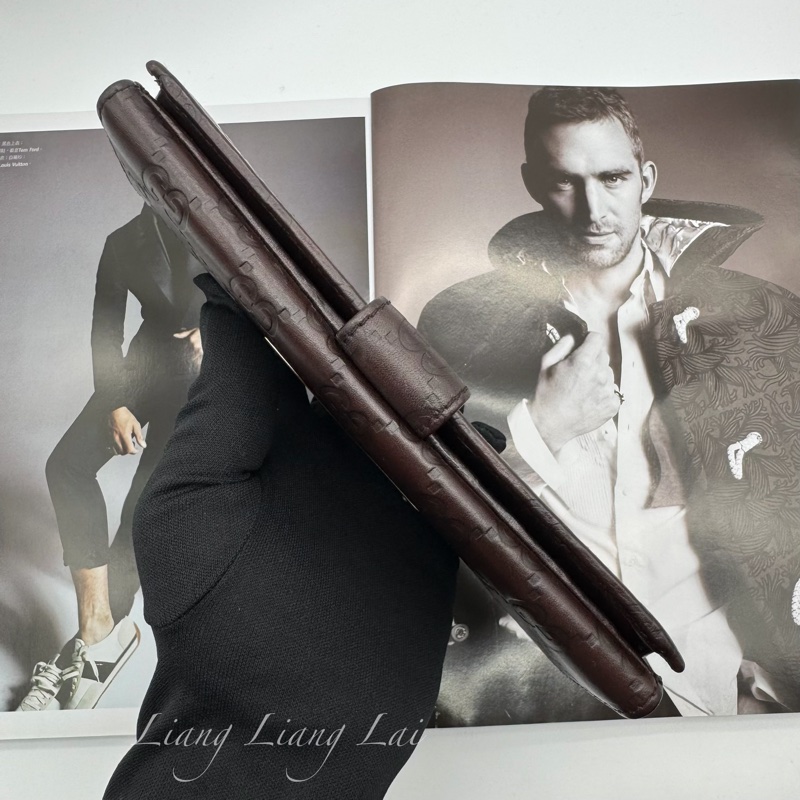 GUCCI 古馳 Guccissima 壓紋深咖啡色扣式長夾-18