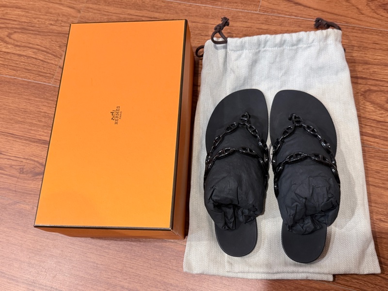 💗快閃優惠價12/24止💗全新閒置Hermes愛馬仕 豬鼻夾趾拖鞋-黑37 全網最低 🉑送禮狀態-1