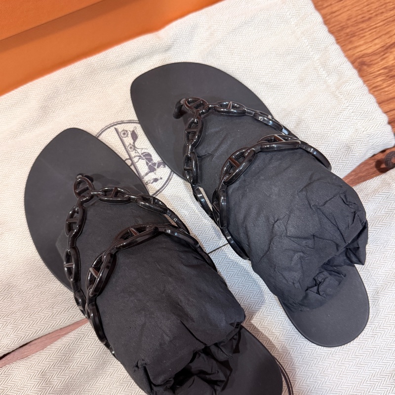 💗快閃優惠價12/24止💗全新閒置Hermes愛馬仕 豬鼻夾趾拖鞋-黑37 全網最低 🉑送禮狀態-2