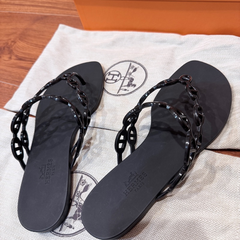 💗快閃優惠價12/24止💗全新閒置Hermes愛馬仕 豬鼻夾趾拖鞋-黑37 全網最低 🉑送禮狀態-3