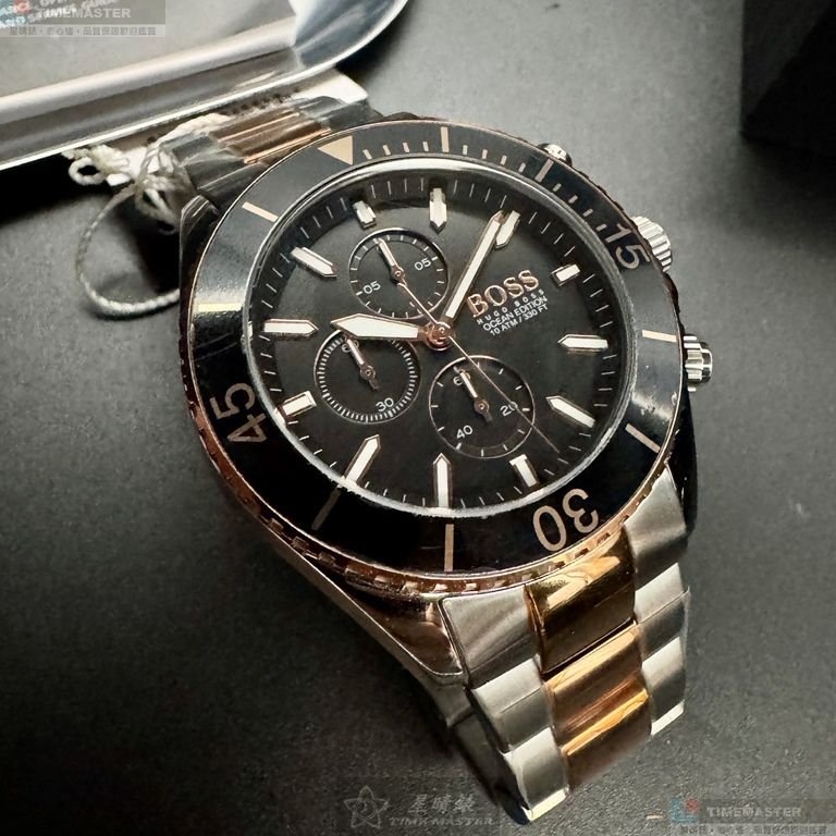 BOSS手錶,編號HB1513705,46mm黑錶殼,金銀相間錶帶款-1