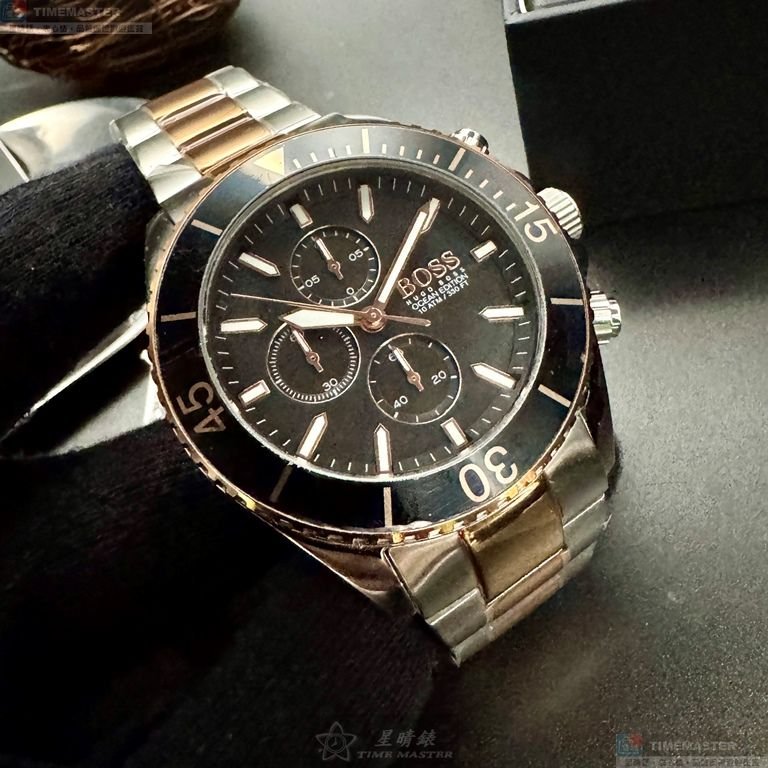 BOSS手錶,編號HB1513705,46mm黑錶殼,金銀相間錶帶款-2