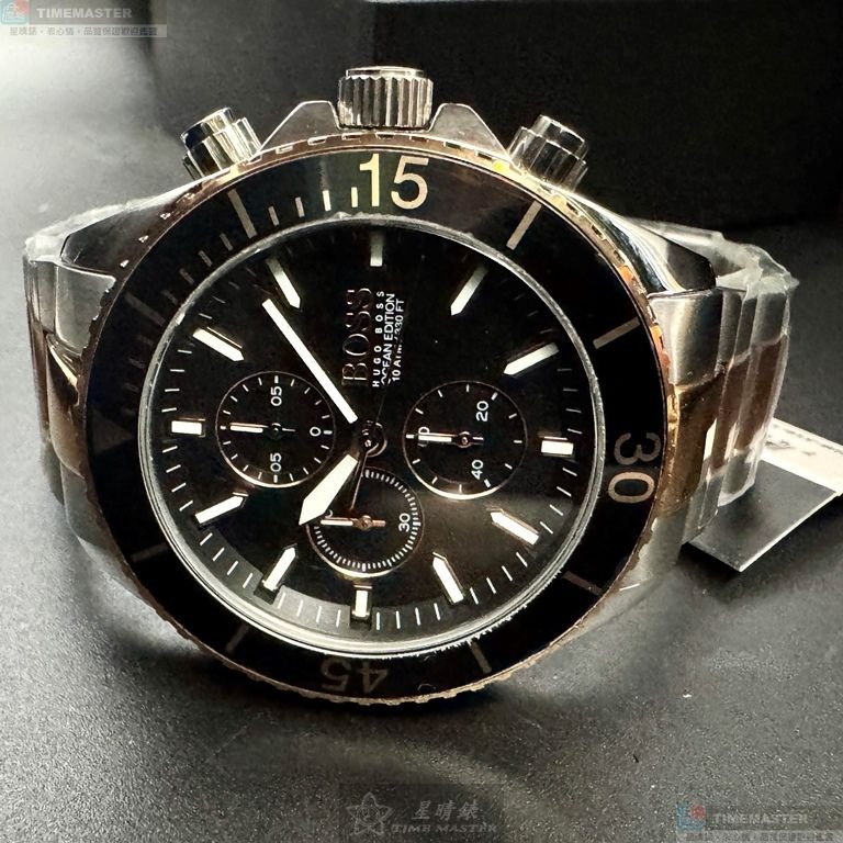 BOSS手錶,編號HB1513705,46mm黑錶殼,金銀相間錶帶款-6