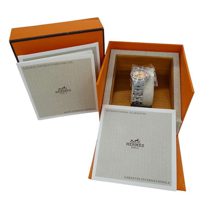 愛馬仕 Clipper Date 女士石英腕錶，不鏽鋼材質，CL4.210，銀色/粉紅色，拋光處理-7