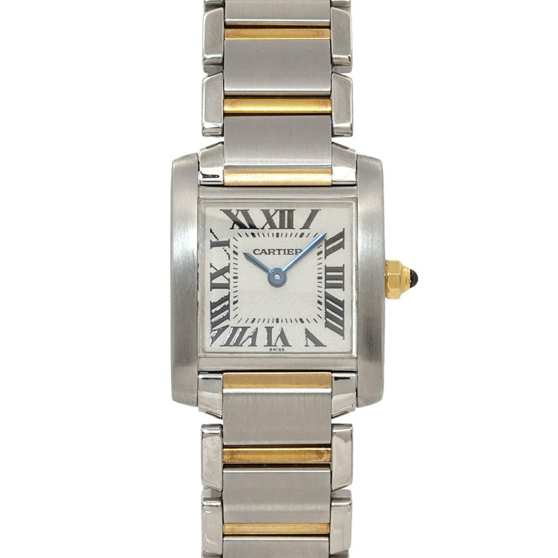 卡地亞 Tank Française SM 雙色腕錶 W51007Q4 女士象牙色 18K 黃金石英錶-0