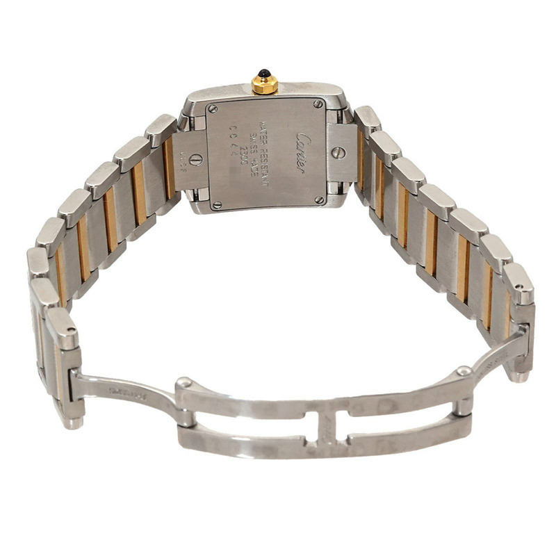 卡地亞 Tank Française SM 雙色腕錶 W51007Q4 女士象牙色 18K 黃金石英錶-3