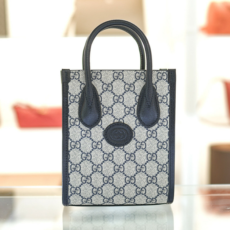 GUCCI 女士迷你托特包斜背包 671623 K9GSN 4075 塗層帆布 海軍藍-6