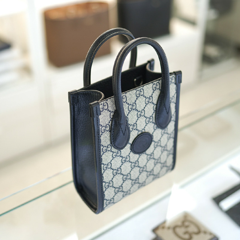 GUCCI 女士迷你托特包斜背包 671623 K9GSN 4075 塗層帆布 海軍藍-7