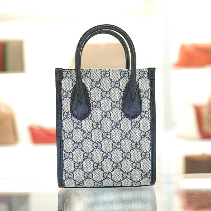 GUCCI 女士迷你托特包斜背包 671623 K9GSN 4075 塗層帆布 海軍藍-9