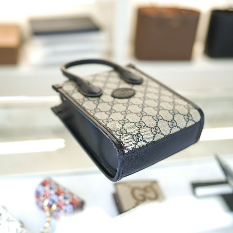 GUCCI 女士迷你托特包斜背包 671623 K9GSN 4075 塗層帆布 海軍藍-10