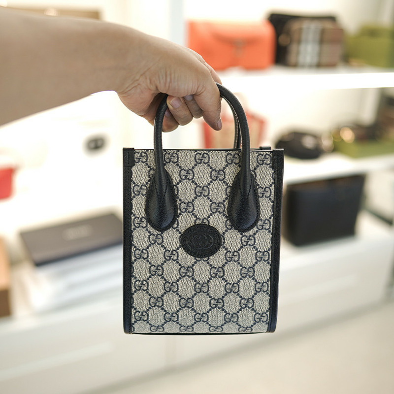 GUCCI 女士迷你托特包斜背包 671623 K9GSN 4075 塗層帆布 海軍藍-12